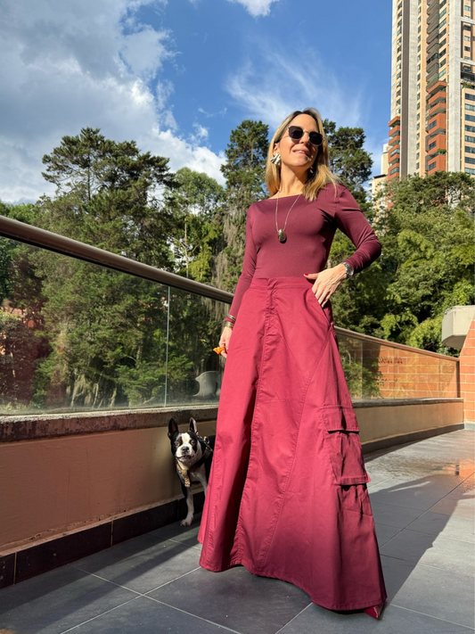Burgundy Cargo Skirt