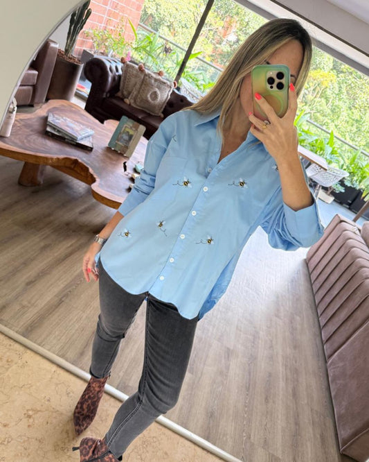 Oversized Blue Bees Shirt