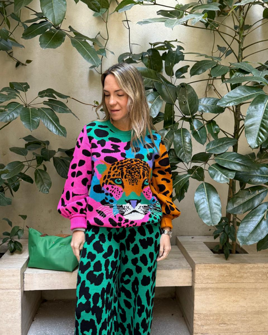 Green Animal Print Pants