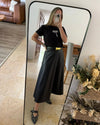 Black Leather Effect Midi Skirt