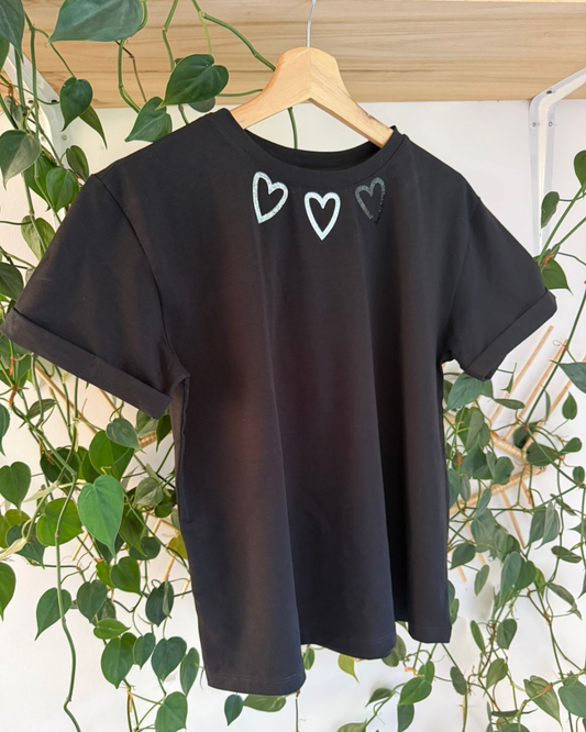 Black T-shirt with Glitter Hearts