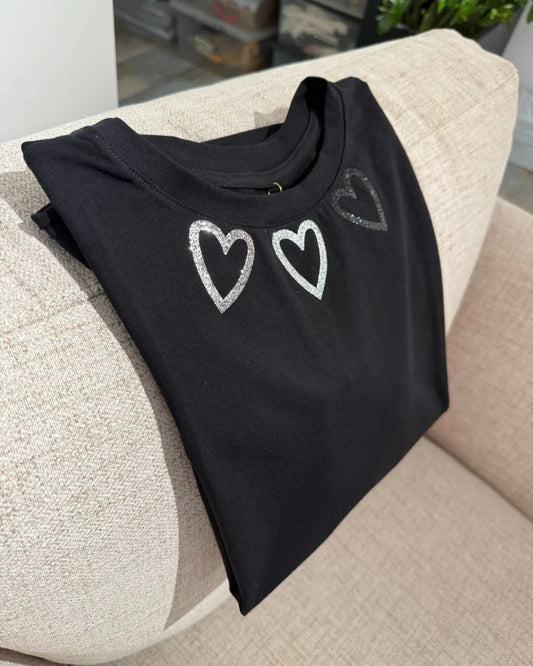 Black T-shirt with Glitter Hearts