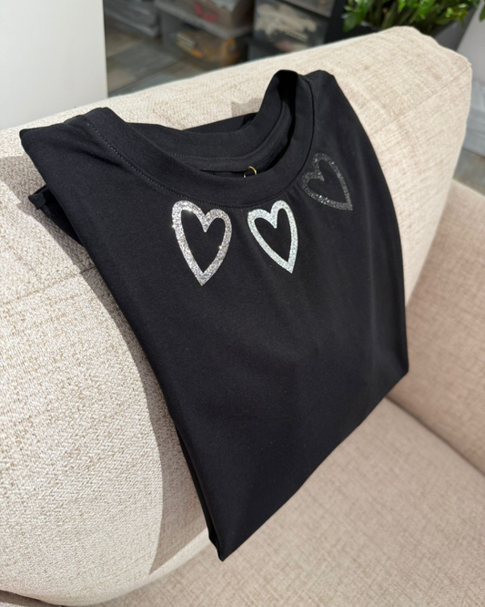 Black T-shirt with Glitter Hearts