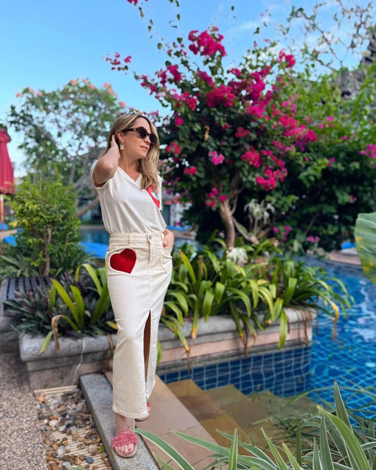 Beige Skirt with Red Heart