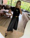 Black Leather Effect Midi Skirt