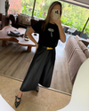 Black Leather Effect Midi Skirt