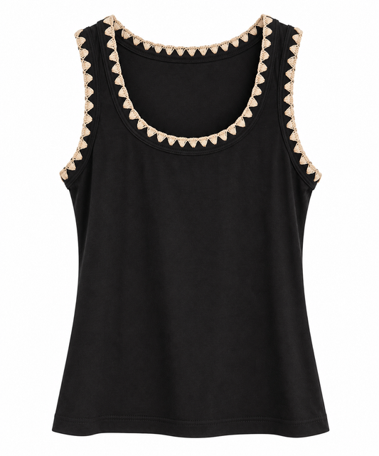 Black Embroidered Tank Top
