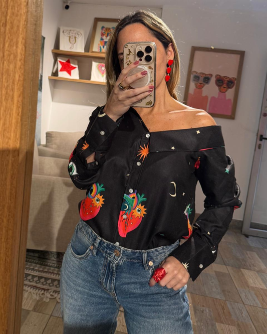 Camisa Asimetrica Corazones Bohemios 