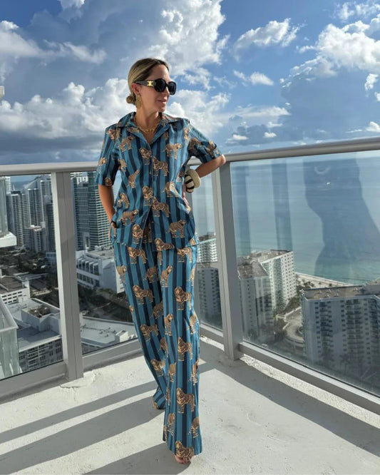Blue Striped Tiger Pants