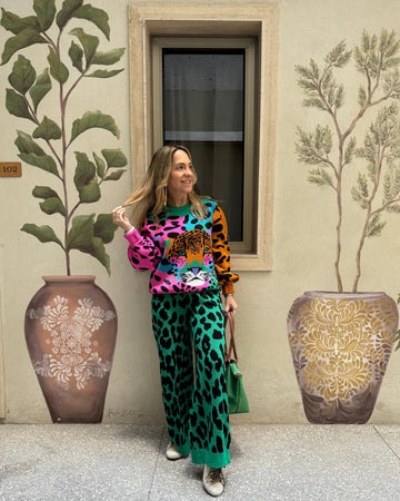 Green Animal Print Pants