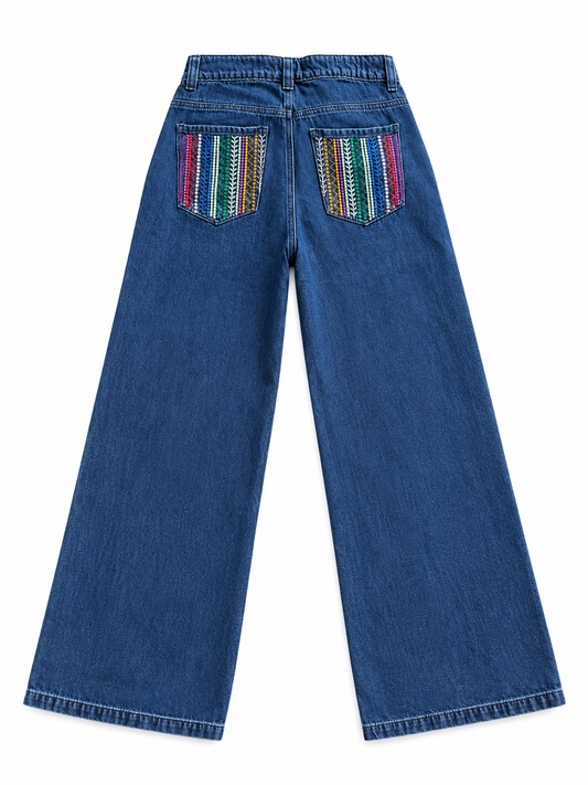 Blue Jeans with Embroidered Pockets