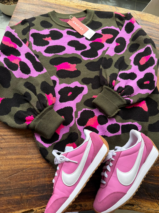 Green Military Animal Sweater