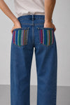 Jean Azul Bolsillos Bordados 