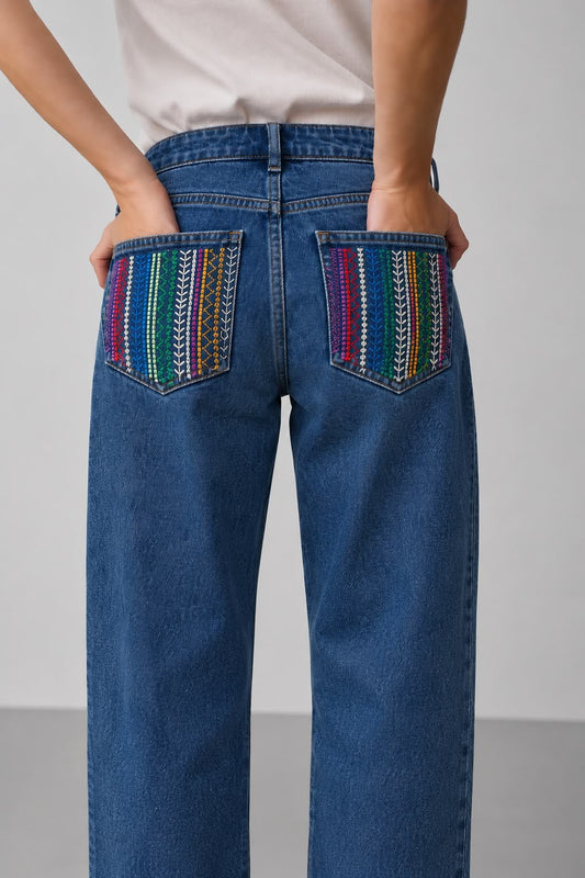 Jean Azul Bolsillos Bordados 