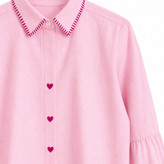 Camisa Rosa Chambray Corazones Magenta 