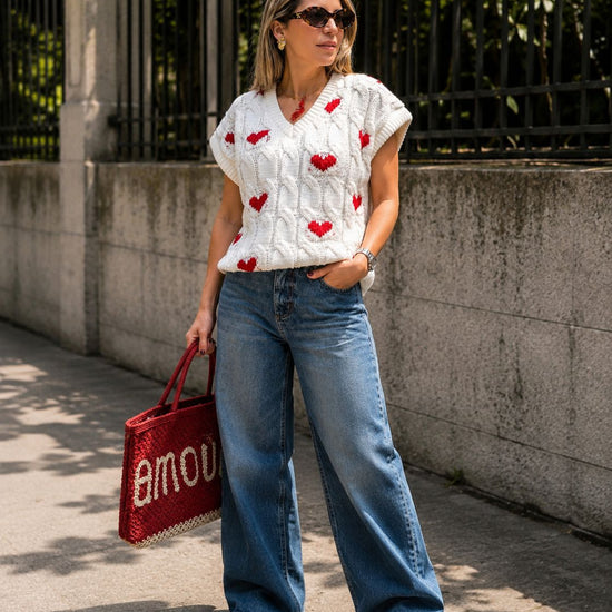 Chaleco Marfil Corazones 