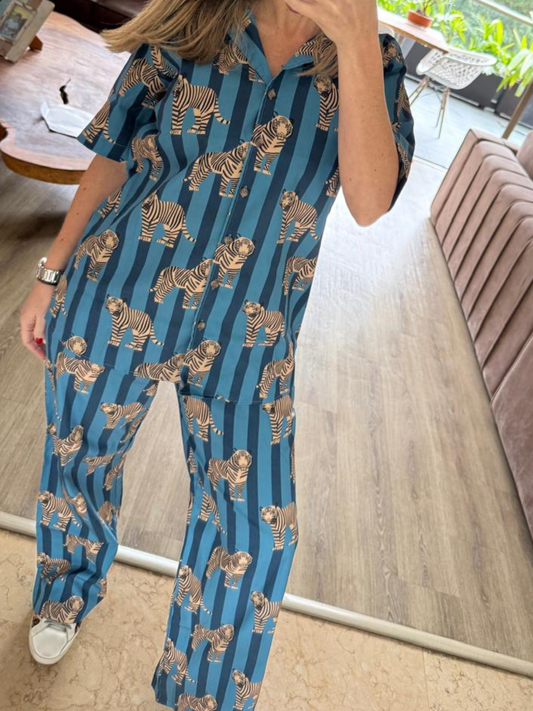 Blue Striped Tiger Shirt