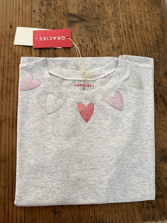 Grey T-shirt with Sparkling Hearts