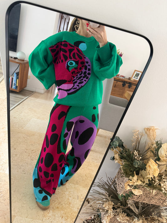 Green Leopard Print Pants