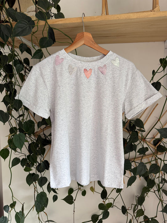 Grey T-shirt with Sparkling Hearts