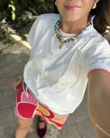 Pink Embroidered Basic T-Shirt