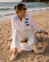 Camisa blanca en algodon de rayas peces