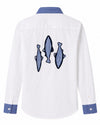 Camisa blanca en algodon de rayas peces