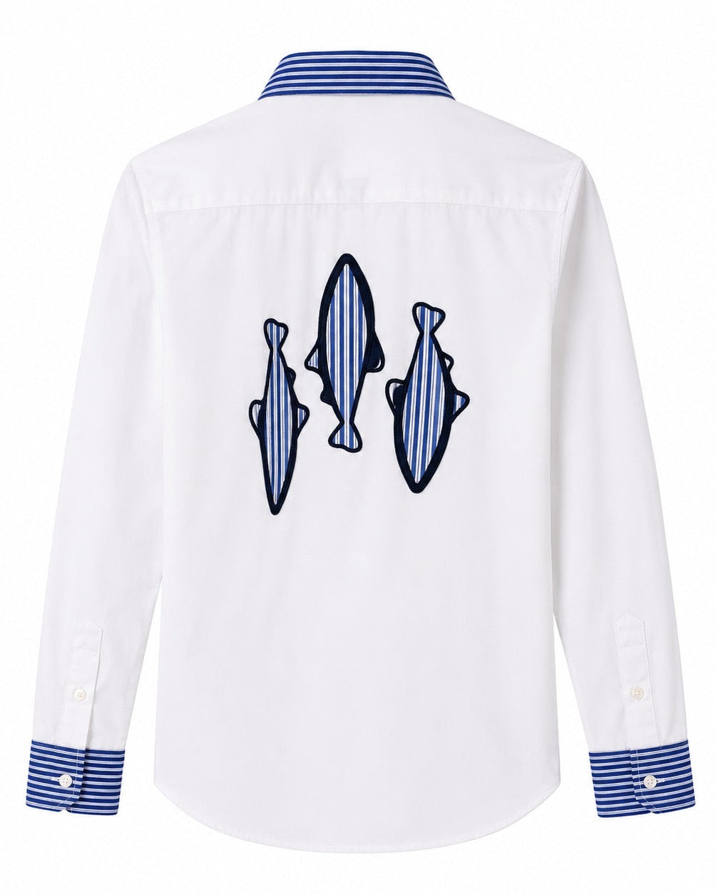 Camisa blanca en algodon de rayas peces