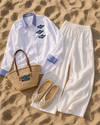 Camisa blanca en algodon de rayas peces