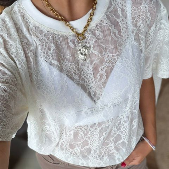 Camiseta Encaje Marfil 