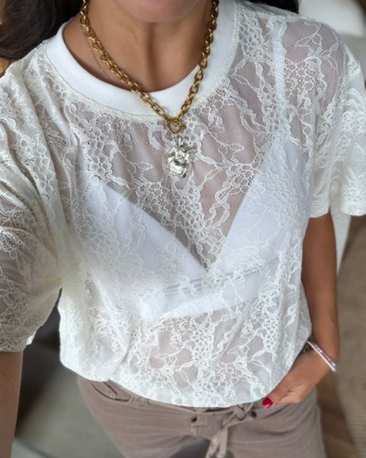 Camiseta Encaje Marfil 