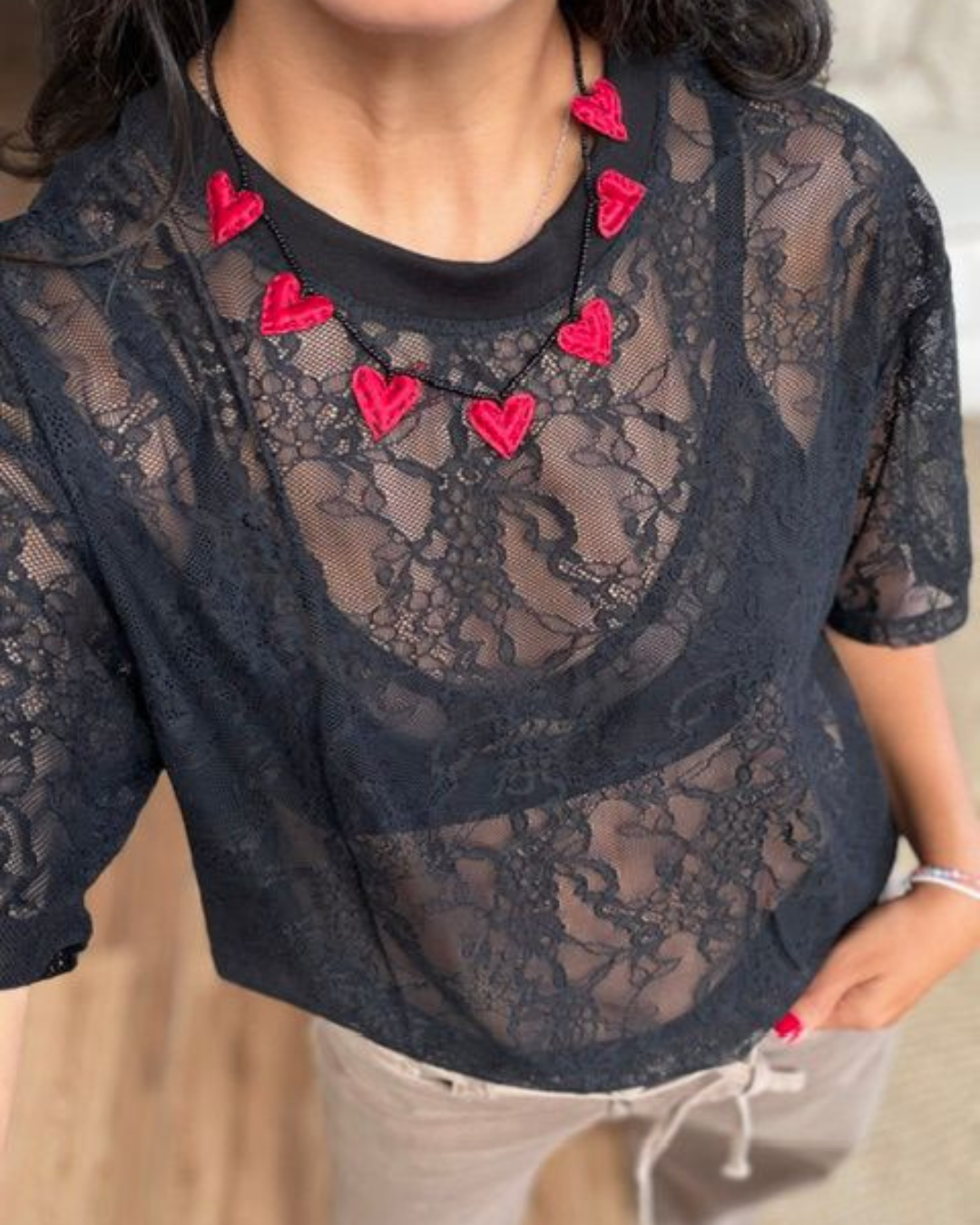 Camiseta Encaje Negra 