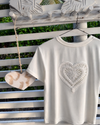 Ivory T-shirt with Heart Threads