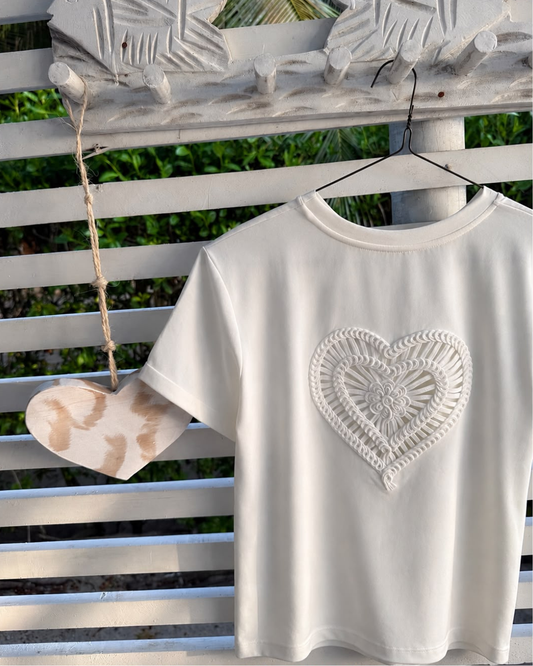 Ivory T-shirt with Heart Threads