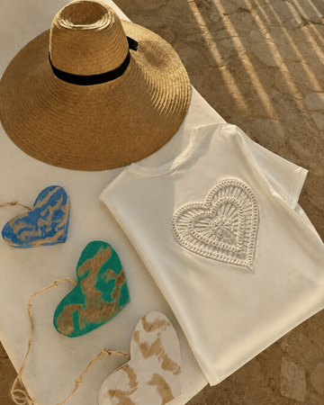 Ivory T-shirt with Heart Threads