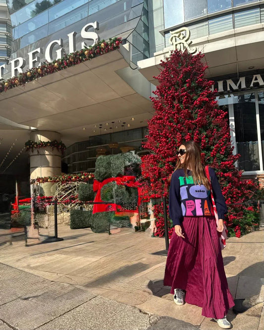 Wine Red Pleated Skirt