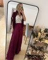 Wine Red Pleated Skirt