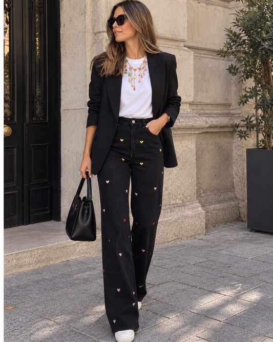 Jean Negro Corazones Colores 