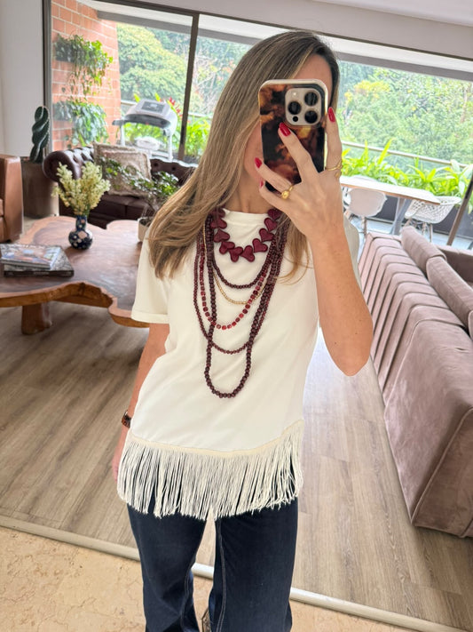 Ivory Fringed T-shirt