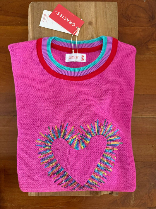 Fuchsia Iris Heart Sweater