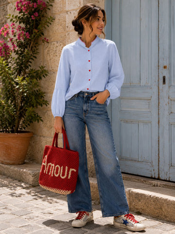 Blue Chambray Shirt with Hearts