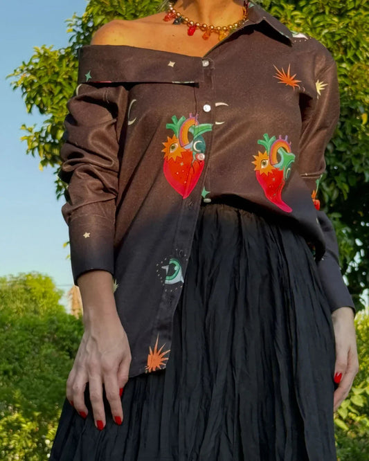 Asymmetrical Shirt Bohemian Hearts