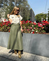 Olive Green Leather-effect Midi Skirt