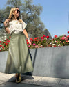 Olive Green Leather-effect Midi Skirt