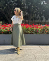 Olive Green Leather-effect Midi Skirt